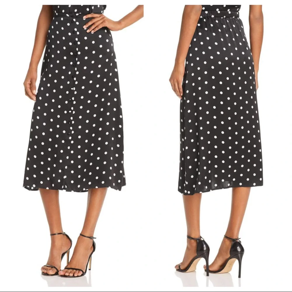 NWT Cami NYC Annabelle Silk Midi Skirt Vintage Dot Black White Small